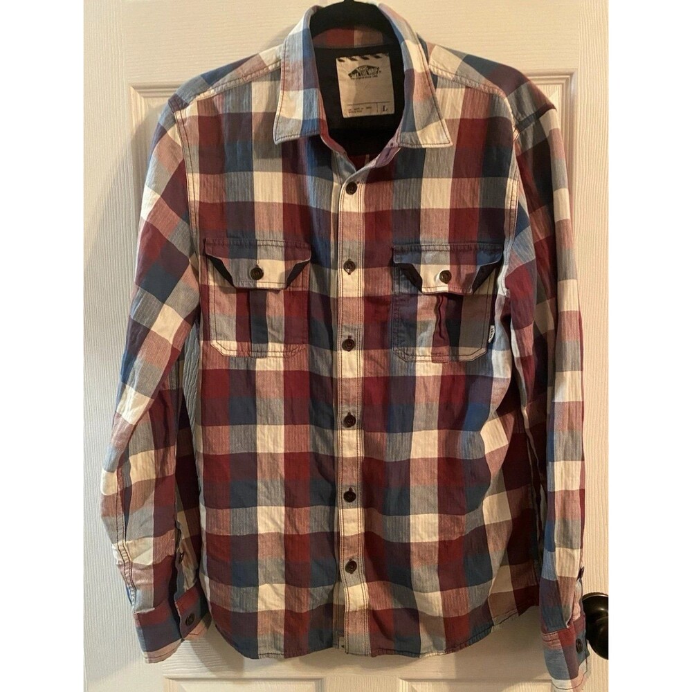 Van's Flannel Button Shirt Off The Wall Men's L Plaid Shirt